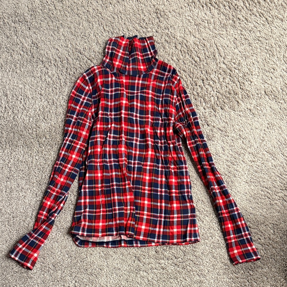 J. Crew Red and Blue Plaid Turtleneck Top